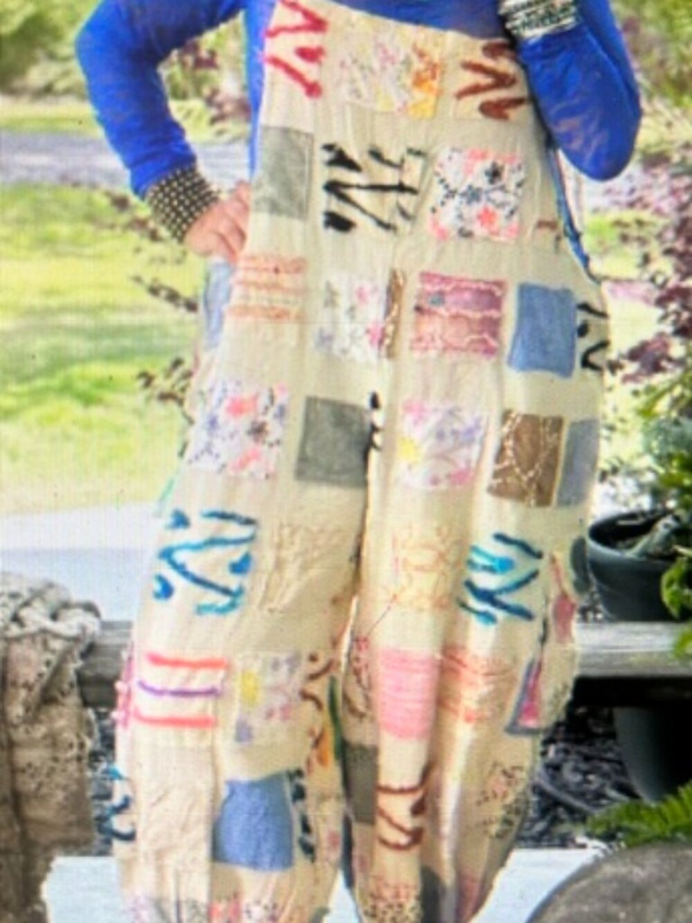 Jaded Gypsy Ferris Wheel Dreams Multi Color Textured Patchwork Stitch Overalls